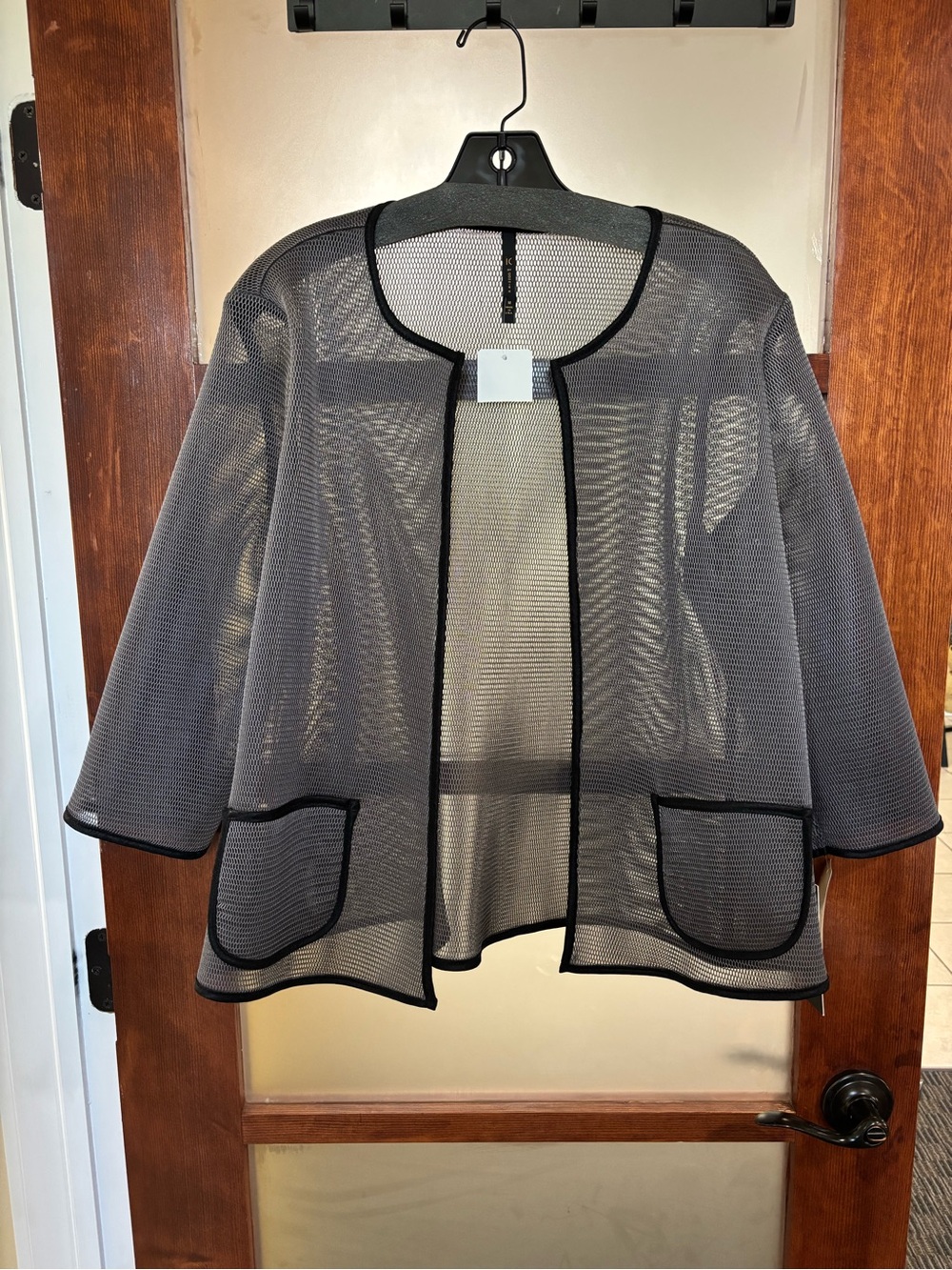 IC by Connie K Sheer Gray Mesh Jacket with Black Trim